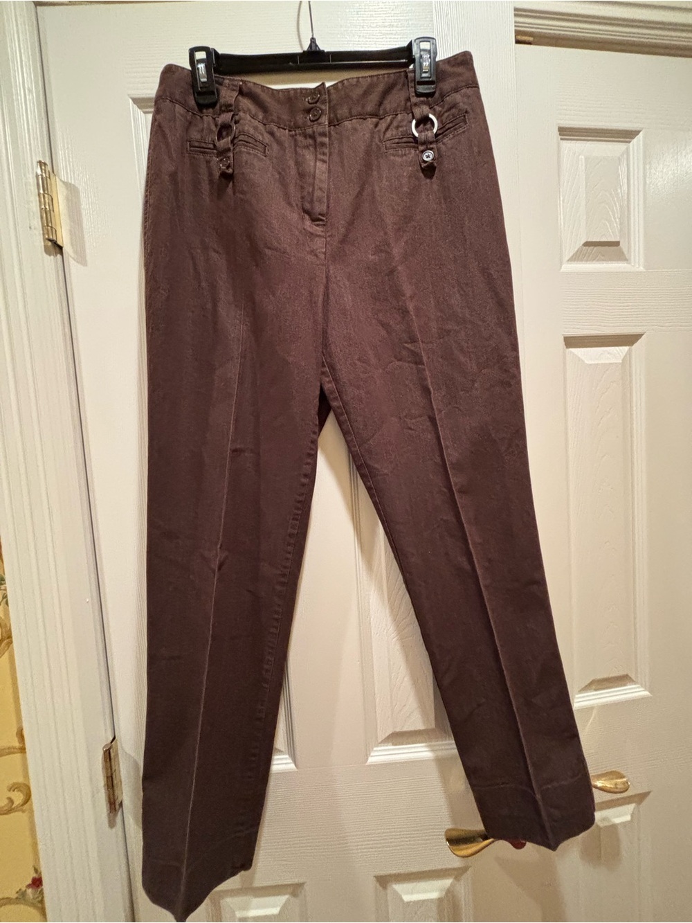 Cato Brown Straight-Leg Women's Trousers with Ring Detail